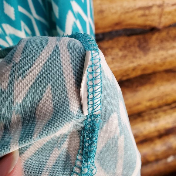 JustFab Large 3/4 Sleeve Teal and White Wrap Dress - Picture 7 of 11